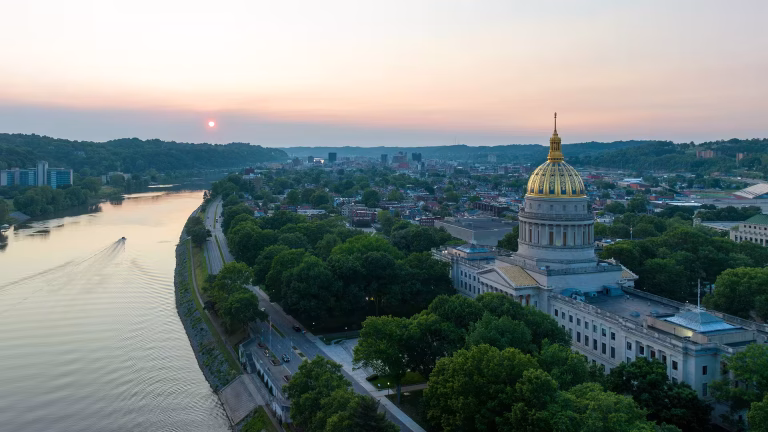 Charleston West Virginia skyline and state capitol, the local search market for HVAC and plumbing companies