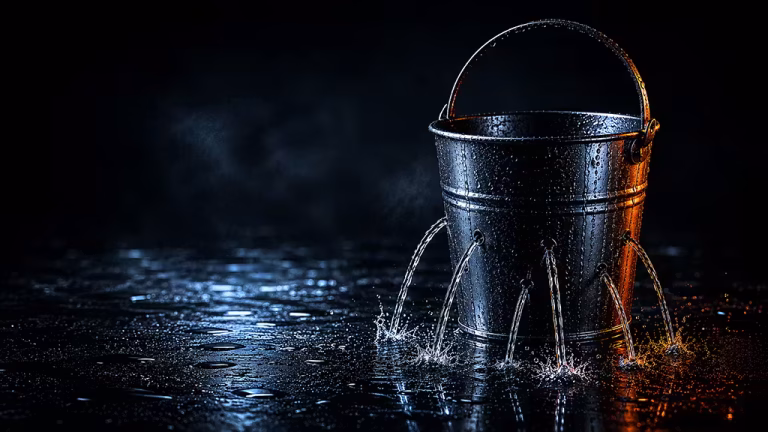 Bucket leaking water, illustrating local business marketing gaps that quietly cut off incoming calls
